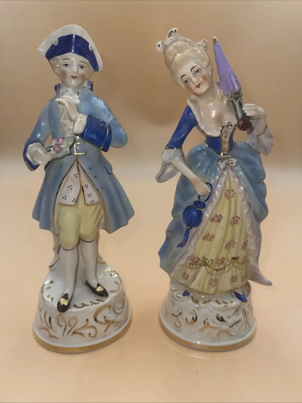 Vintage Colonial Style Porcelain Man & Woman Figures-Statues Made USA
